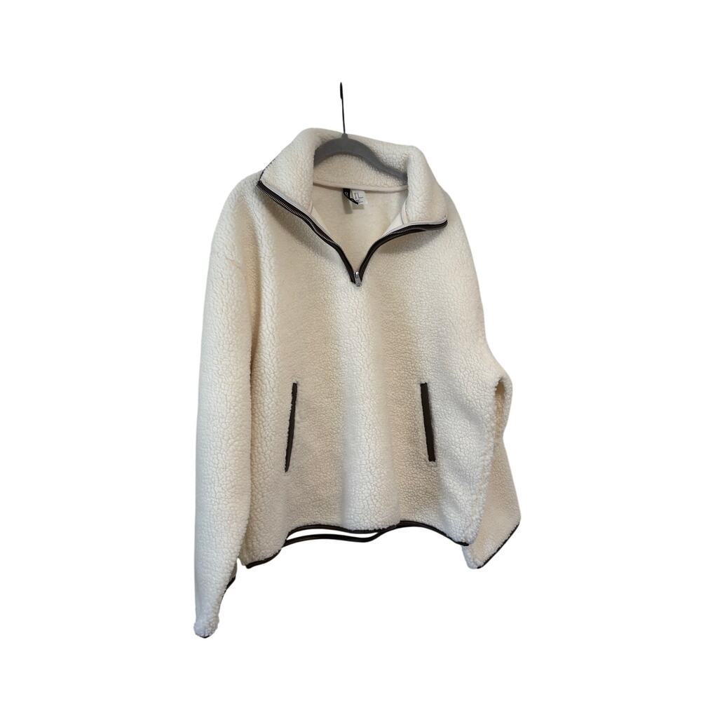 H&M Divided Teddy Fleece Pullover Medium Ivory Sherpa 1/4 Zip Cozy Jacket - Picture 3 of 9
